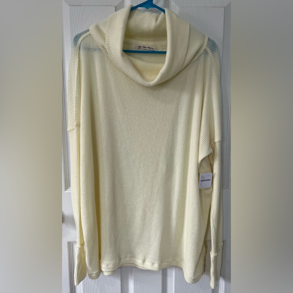 NWT We the free by Free People ribbed pale yellow cowl neck sweater. Sz Small.